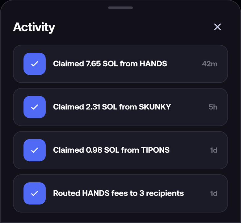 Activity feed of claims and routings